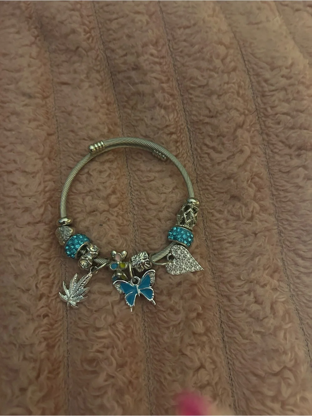 Silver-Tone Bracelet with Turquoise Blue Charms